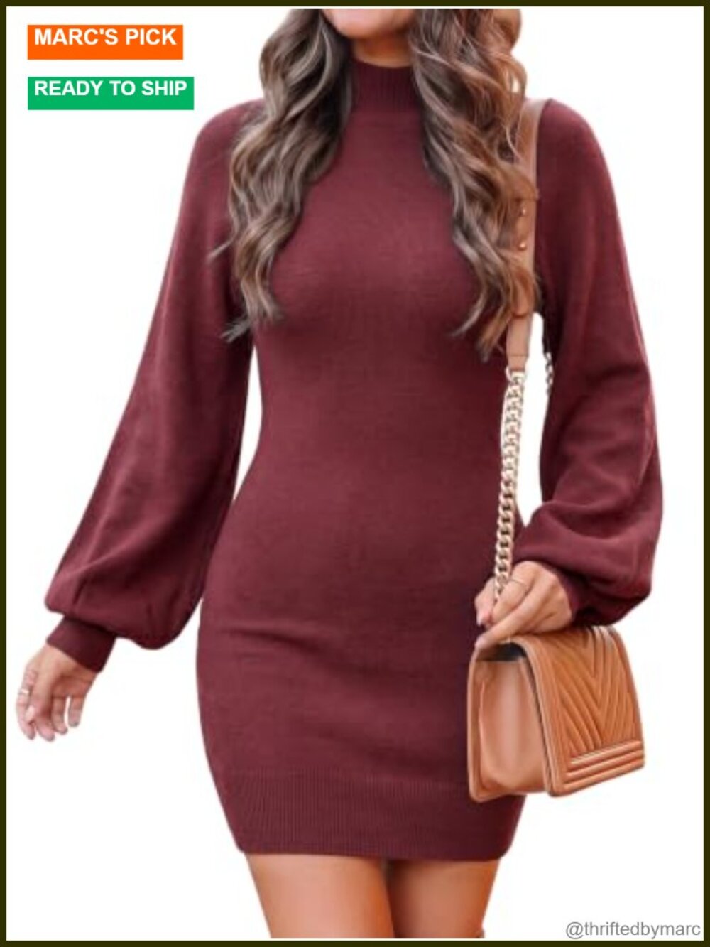 EXLURA Women Long Sleeve Sweater Dress Bodycon Mini Mock Neck